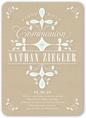 First Communion Invitations: Swirled Ritual Boy Communion Invitation, Beige, Standard Smooth Cardstock, Rounded