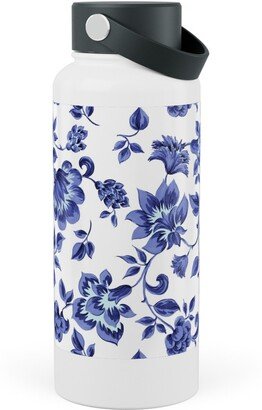 Photo Water Bottles: Fleurs De Provence - Blue And White Stainless Steel Wide Mouth Water Bottle, 30Oz, Wide Mouth, Blue