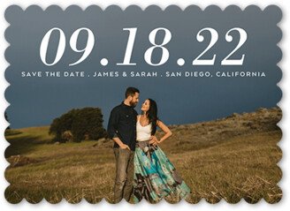 Save The Date Cards: Substantial Date Save The Date, White, 5X7, Pearl Shimmer Cardstock, Scallop