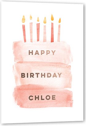 Birthday Greeting Cards: Painted Cake Birthday Card, Pink, Rose Gold Foil, 5X7, Matte, Personalized Foil Cardstock, Square