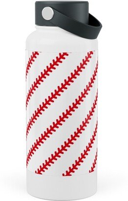 Photo Water Bottles: Baseball Stitch - Baseball - White Stainless Steel Wide Mouth Water Bottle, 30Oz, Wide Mouth, Red