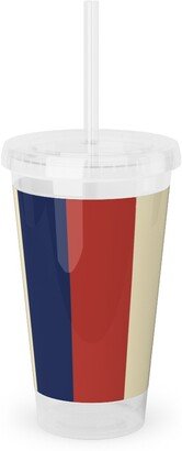 Travel Mugs: Camping Stripe Vertical - Multi Acrylic Tumbler With Straw, 16Oz, Multicolor