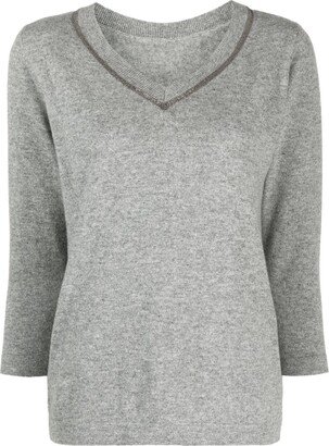 metallic trim V-neck jumper-AA