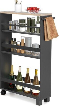 4-Tier Slim Kitchen Storage Cart Narrow Slide Out Trolley Adjustable Shelf Grey