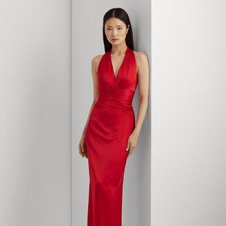 Ralph Lauren Pleated Satin Charmeuse Halter Gown