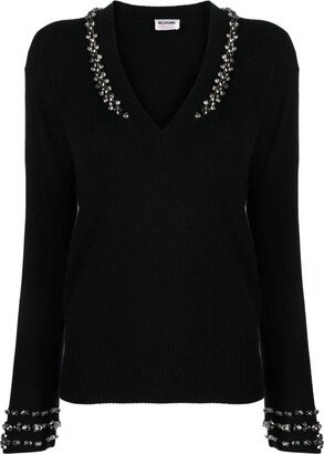 Deep V Neck Sweater With Crystall-AA
