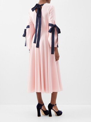 Bow-sleeve Pleated Crepe Midi Dress