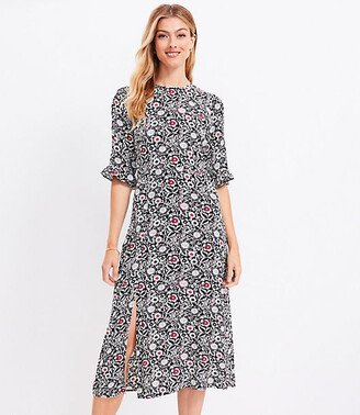 Petite Floral Ruffle Cuff Midi Dress