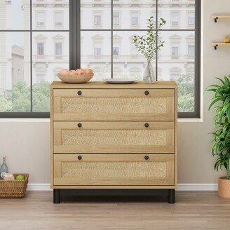 3-Drawers Storage Cabinet Dresser Rope Woven Drawer