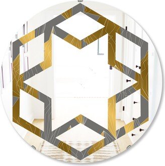 Designart 'Golden Polygon Pattern' Printed Modern Round or Oval Wall Mirror - Hexagon Star