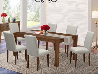 Dining Room Table Set - Rectangular Dining Table and Kitchen Chairs with Grey Linen Fabric Seat