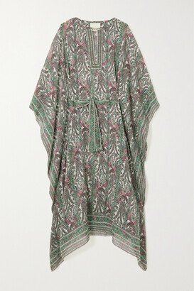 Bagadhi Belted Paisley-print Cotton And Silk-blend Crepon Coverup - Ecru