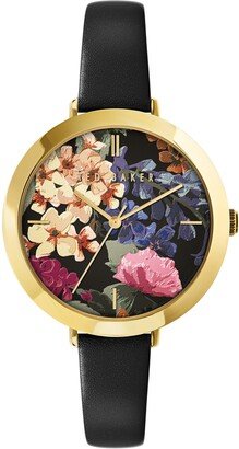 Ammy Floral Leather Strap Watch, 37.5mm