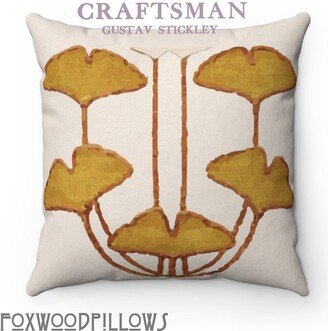 Craftsman Pillow, Ginkgo Leaves, Décor, Gustav Stickley William Morris, Golden Accent Pillow