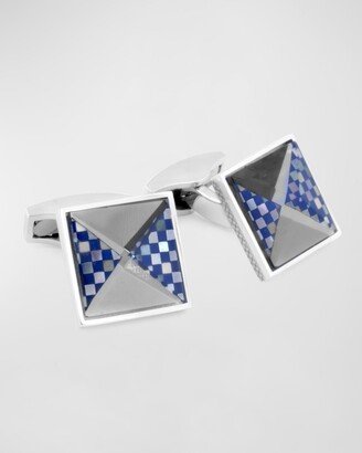 Men's Lapis and Mother-Of-Pearl Checkered Pyramid Cufflinks