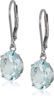 925 Sterling Silver 8 x 10mm Oval March Birthstone Aquamarine Dangle Earrings for Women with Leverbackss