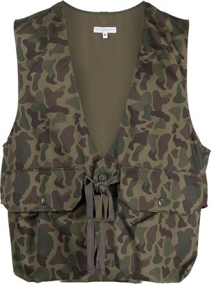 Fowl camouflage-print cotton gilet