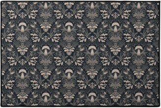 Door Mats: Mushroom Forest Damask - Dark Door Mat, Black