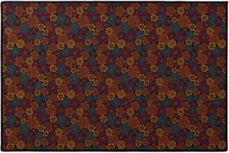 Door Mats: Burgundy, Rust, Mustard & Teal Floral Door Mat, Red