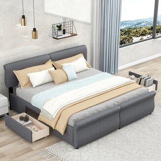 TOSWIN Modern Design Linen Upholstery Platform Bed with Two Storage Drawers-AA
