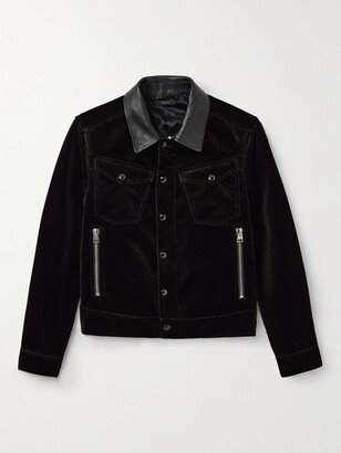 Leather-Trimmed Cotton-Velvet Trucker Jacket