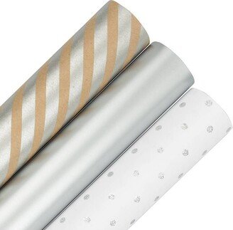 JAM Paper & Envelope 3ct Gift Wrap Rolls Silver