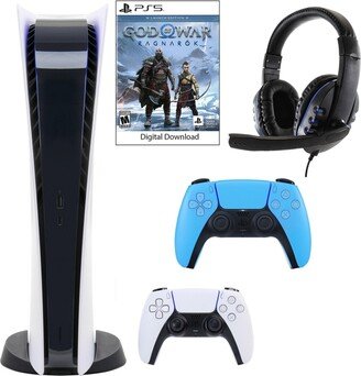 Playstation PS5 Digital Gow Console with Extra Blue Dualsense Controller and Universal Headset