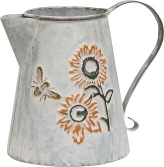 Washed Metal Sunflower & Bee Pitcher