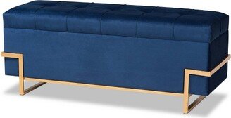 Parker Velvet Upholstered and Metal Storage Ottoman Blue/Gold