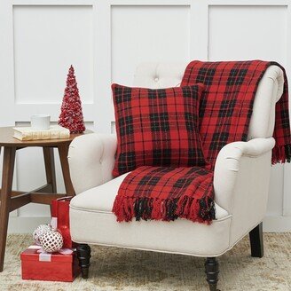 Red Black Plaid 18 x 18 Woven Throw Pillow