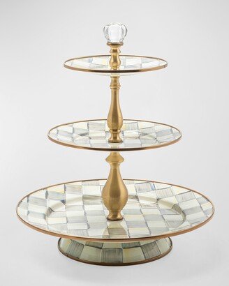 Sterling Check Enamel Three Tier Sweet Stand