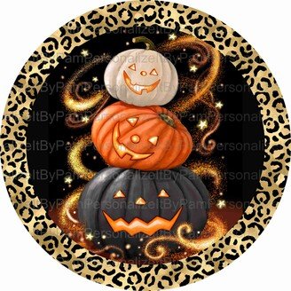 11.75 Round Halloween Stacked Pumpkins Wreath Sign, Personalize It By Pam, Signs