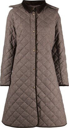 Check-Patterned Quilted Coat