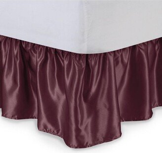 SHOPBEDDING Satin Ruffled Bed Skirt with Platform, Full XL, Burgundy, 21 Drop Bedskirt - Wrinkle Free and Fade Resistant