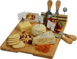 Personalized Engraved Hardwood Board for Cheese & Appetizers - Includes 4 Cheese Knives, Cheese Markers & Ceramic Dish