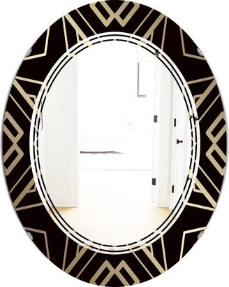 Designart 'Gold and Black Art Deco Pattern' Printed Modern Round or Oval Wall Mirror - Triple C