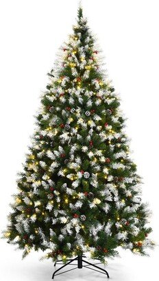 Tangkula Pre-lit Snowy Christmas Tree Pre-strung Xmas Decoration Tree w/ 550 Warm White LED Lights & 1398 PVC Tips