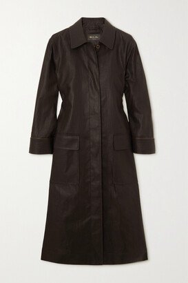 Rufus Leather-trimmed Coated-linen Coat - Brown