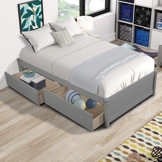 EPOWP Twin Size Platform Bed with 2 Storage Drawers,Twin Bed Frame with Storage, Solid Wood Daybed with No Headboard