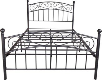 Metal bed frame platform mattress foundation with headboard and footrest, heavy duty and quick assembly, Full Black