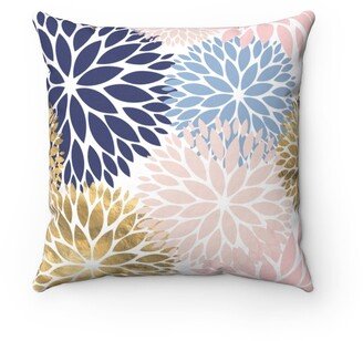 Pillow Cover, Floral Blush Pink Beige, Navy Sky Blue, Dahlia Botanical, Fancy Elegant, Boho Chic, Bohemian Pillowcase, Office Home Decor