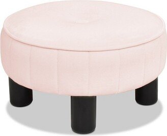 Riley 16 inch Round Footstool Ottoman, Blush Pink Performance Velvet