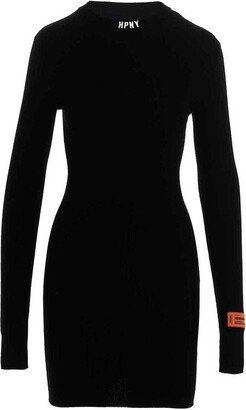 Logo Embroidered Long-Sleeve Dress