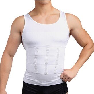 Unique Bargains Mens Slim Body Shaper Tummy Belly Fatty Underwear Vest T Shirt Shapewear M White