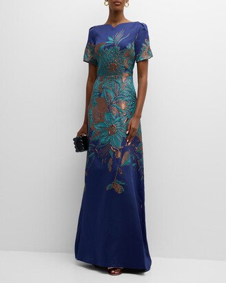 Metallic Jacquard A-Line Gown