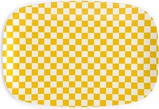 Serving Platters: Checkered Pattern - Yellow Serving Platter, Yellow