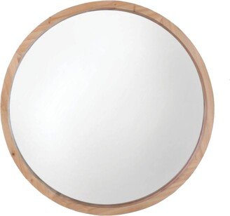 Mirrorize Round Natural Wood Frame Bathroom Vanity Wall Mirror, 30 D