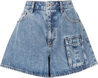 Cargo-Pocket High-Rise Denim Shorts