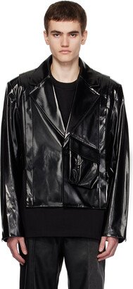 Black Cropped Faux-Leather Jacket