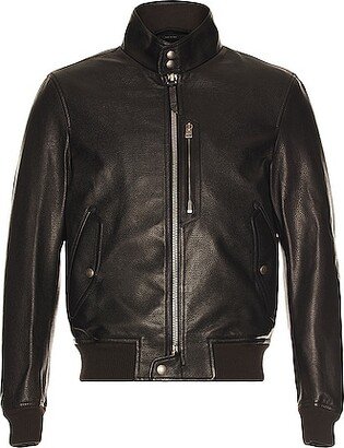 Grain Leather Harrington Jacket in Black